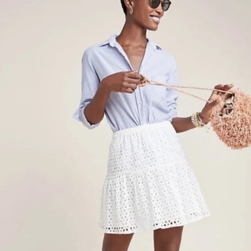 NEW Frye x Anthropologie Talia White Eyelet Mini Skirt Broderie High Waist Skate
